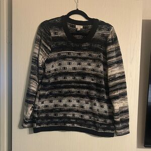 LOGO by Lori Goldstein Black and Gray Striped Sweater